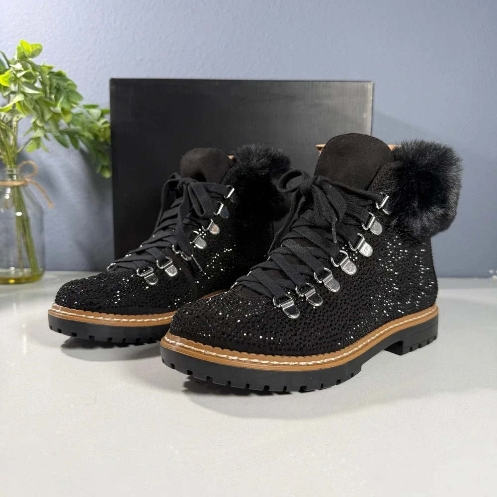 INC International Concepts Women's‎ Black Winter Boots with Fur Trim Size 5